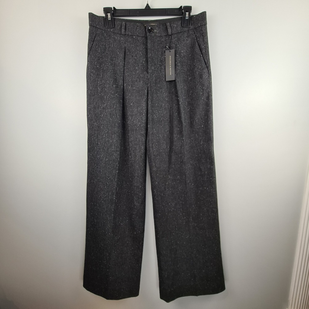 Banana Republic Women 4 Charcoal Gray Speckled Wool Blend Wide Leg Trousers NEW